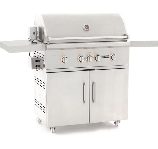 Coyote S Series 36 Inch 4-Burner Propane Gas Grill With RapidSear Infrared Burner & Rotisserie On Stand