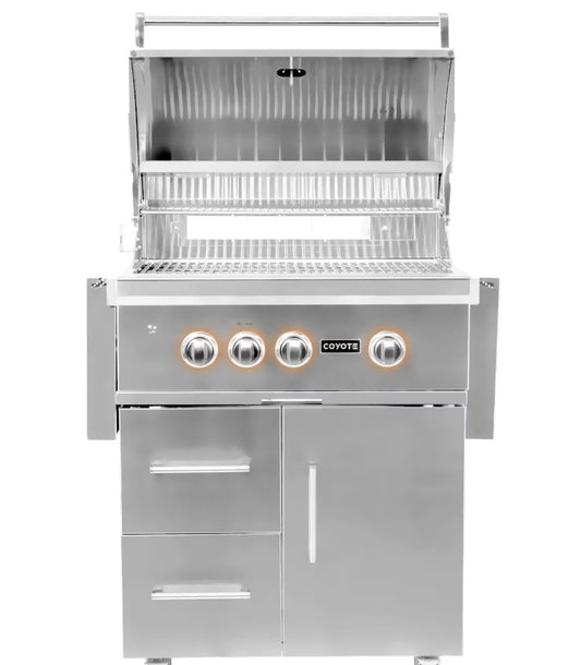 Coyote S Series 30 Inch 3-Burner Propane Gas Grill With RapidSear Infrared Burner & Rotisserie On Stand