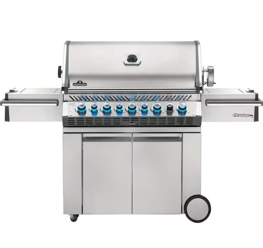Napoleon Prestige PRO 665 Propane Gas Grill with Infrared Rear Burner, Infrared Side Burner And Rotisserie Kit On Stand