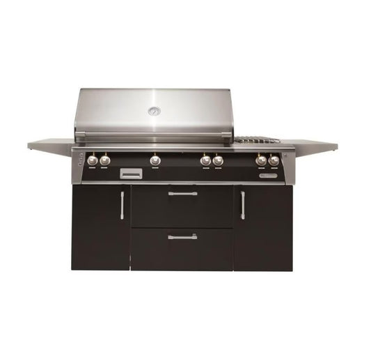 Alfresco ALXE 56 Inch Freestanding Natural Gas Grill With Sear Zone, Rotisserie, And Side Burner