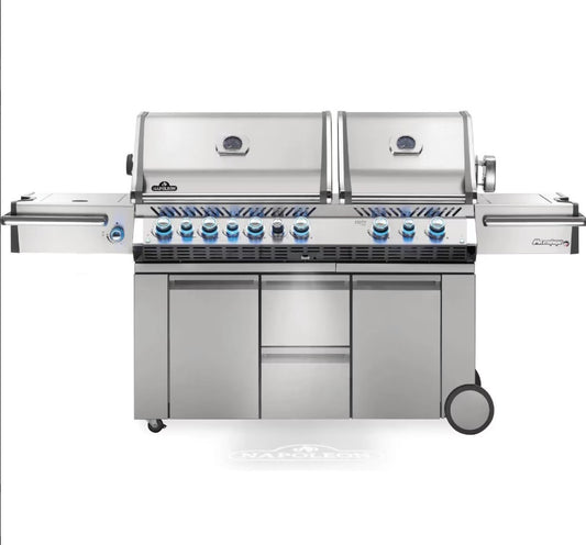 Napoleon Prestige PRO 825 Propane Gas Grill With Infrared Rear Burner, Double Infrared Sear Burner, Side Burner And Rotisserie Kit On Stand