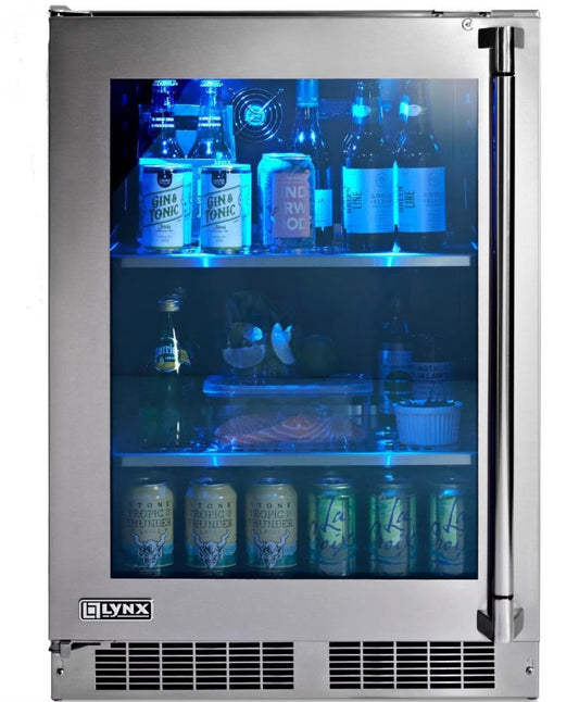 Lynx 24 Inch Left Hinge Outdoor Compact Glass Door Refrigerator