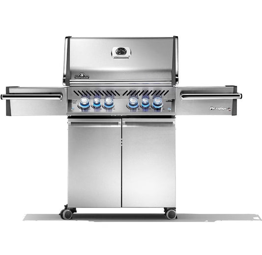 Napoleon Prestige PRO 500 Propane Grill with Infrared Rear Burner, Infrared Side Burner, And Rotisserie Kit On Stand