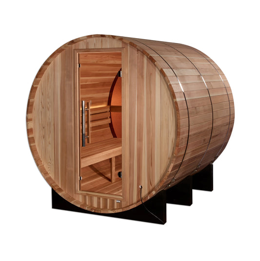Golden Designs Zurich 4 Person Barrel Traditional Sauna With Bronze Privacy View