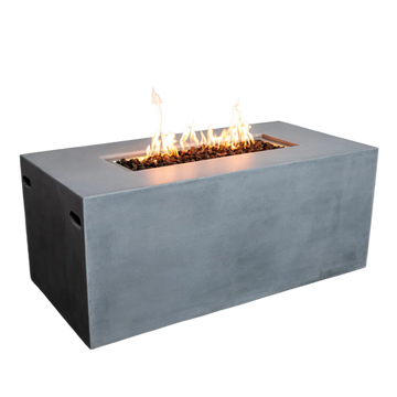fire pit with hidden propane tank with fire lit and lava rock