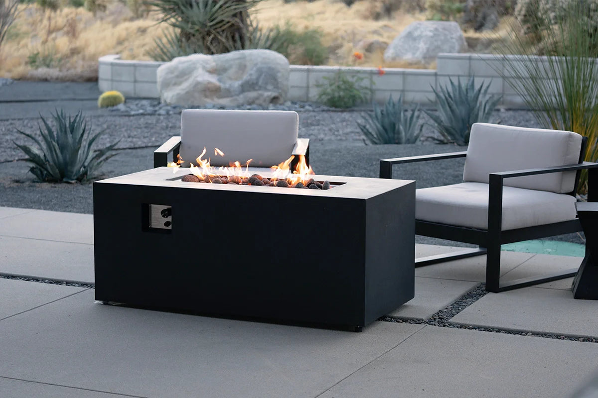 lit rectangle fire pit with push button ignition