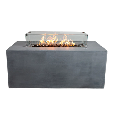 rectangle fire pit with hidden propane tank and glass wind shield