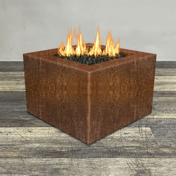 Starfire Designs Metal Gravity 36" Square Corten Steel Gas Fire Pit with Propane Tank Access Door