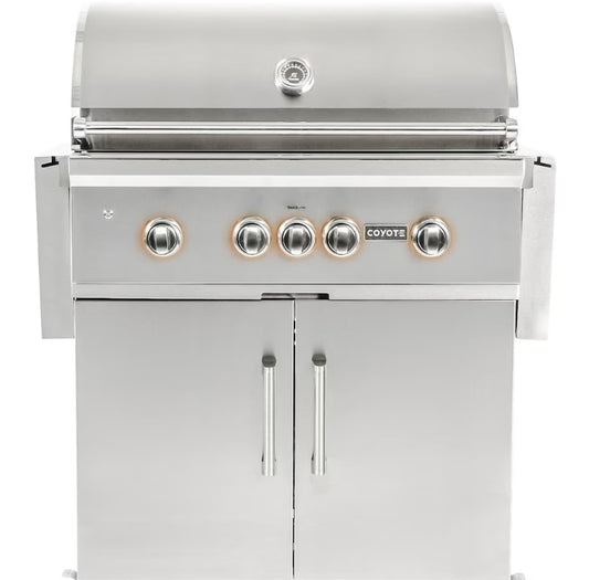 Coyote S-Series 36-Inch 4-Burner Propane Gas Grill With RapidSear Infrared Burner & Rotisserie - C2SL36LP + C1S36CT