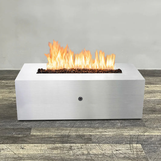 Gravity 60 x 24 Inch Stainless Steel Fire Pit Table With Hidden Propane Tank by Starfire Designs