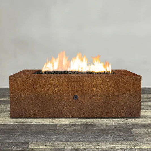 Starfire Designs Metal Gravity 60" x 32" Rectangle Corten Steel Gas Fire Pit with Propane Tank Access Door