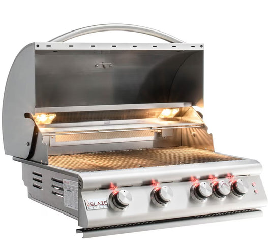 Blaze Premium LTE 32-Inch 4-Burner Built-In Natural Gas Grill w/ Rear Infrared Burner & Grill Lights - BLZ-4LTE2-NG