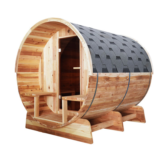 Outdoor/Indoor Red Cedar Wet/Dry Barrel Sauna - Harvia Heater - 6-8 Person