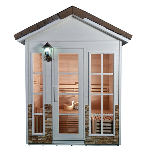 Outdoor Canadian Red Cedar Wet Dry Sauna - 6 Person - 6 kW UL Certified Electrical Heater - Stone Finish