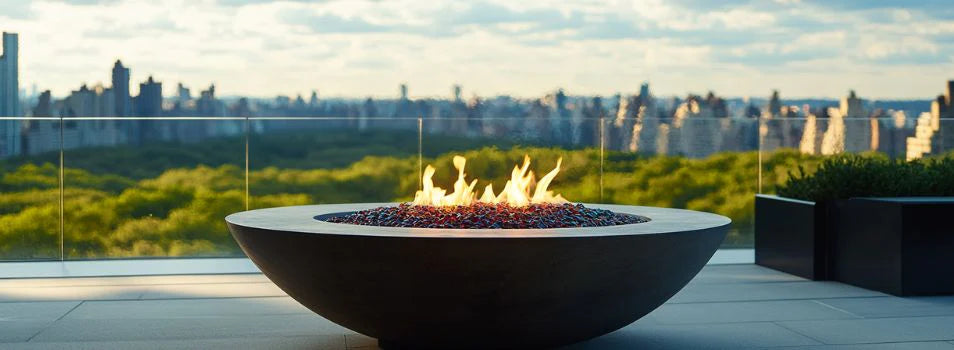 circular fire pit on a balcony in nyc