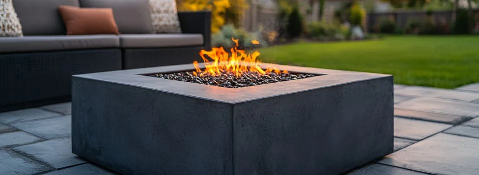 concrete fire pit table on pavers
