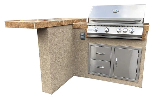 Havana L-Shape BBQ Island With Bar Seating and Built In BBQ Grill 4'x5' BBQ