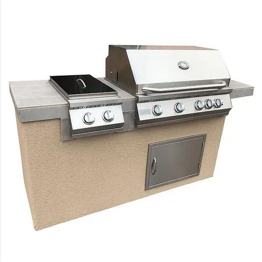 Antigua 6' BBQ Island Built In BBQ Grill Side Burner and Bar on one Side