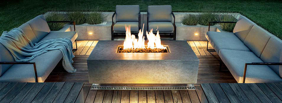 fire pit with hidden propane tank surrounded by seating