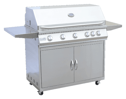 KoKoMo 5 Burner 40 Inch Cart Model BBQ Grill With Locking Casters 304 Stainless Steel SKU KO-BAK5BG+KO-BAK5BG-C - Kozy Korner Fire Pits