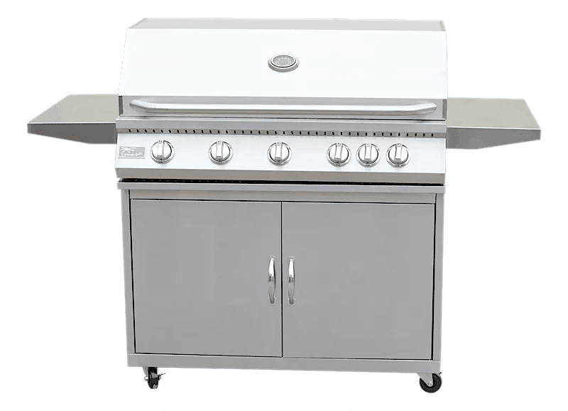 KoKoMo 5 Burner 40 Inch Cart Model BBQ Grill With Locking Casters 304 Stainless Steel SKU KO-BAK5BG+KO-BAK5BG-C - Kozy Korner Fire Pits